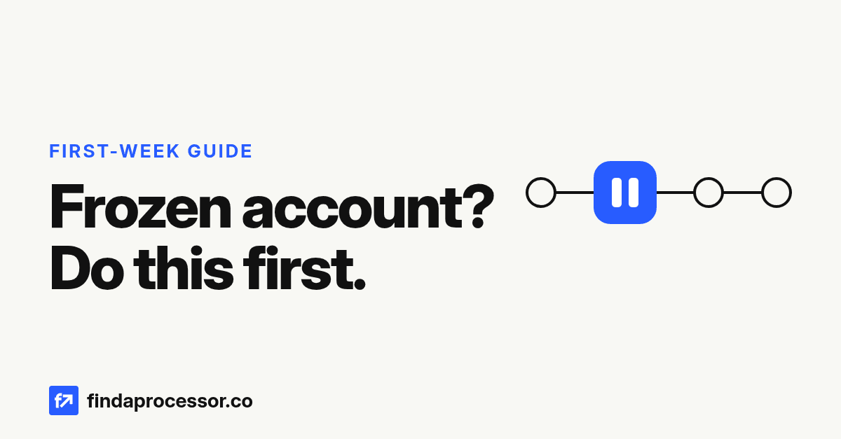 Frozen account? Do this first. A payout timeline with one step marked by a blue pause button.